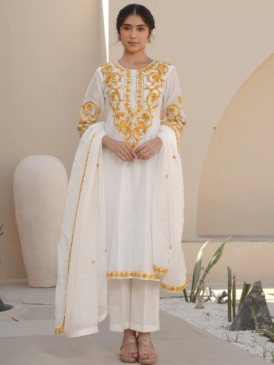 WISTERIA WHITE CHANDERI EMBROIDERED SUIT SET