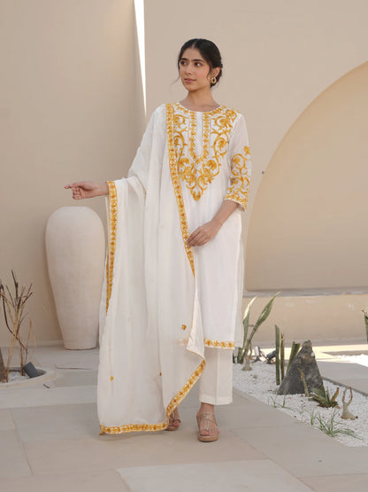 WISTERIA WHITE CHANDERI EMBROIDERED SUIT SET