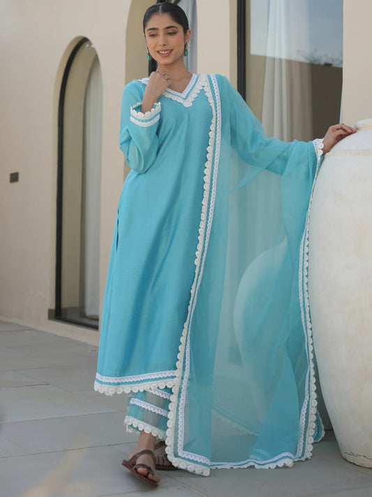 PINE SKY CHANDERI CROCHET LACEWORK SUIT SET